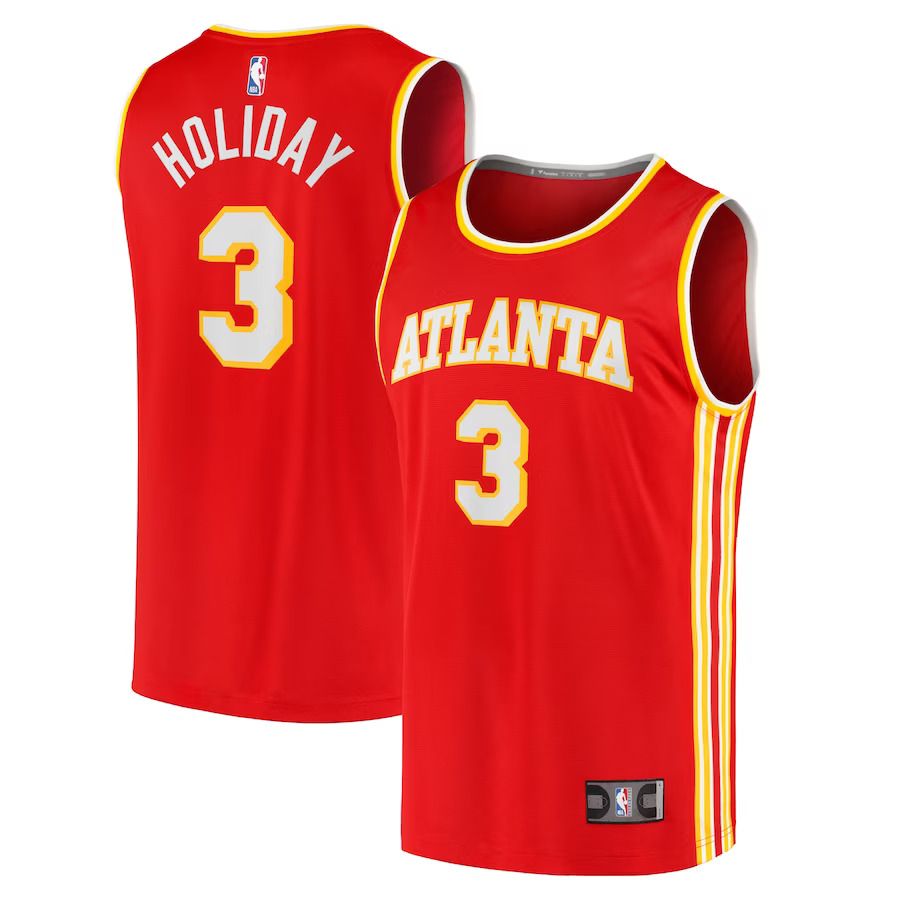 Men Atlanta Hawks 3 Aaron Holiday Fanatics Branded Red Fast Break Replica NBA Jersey